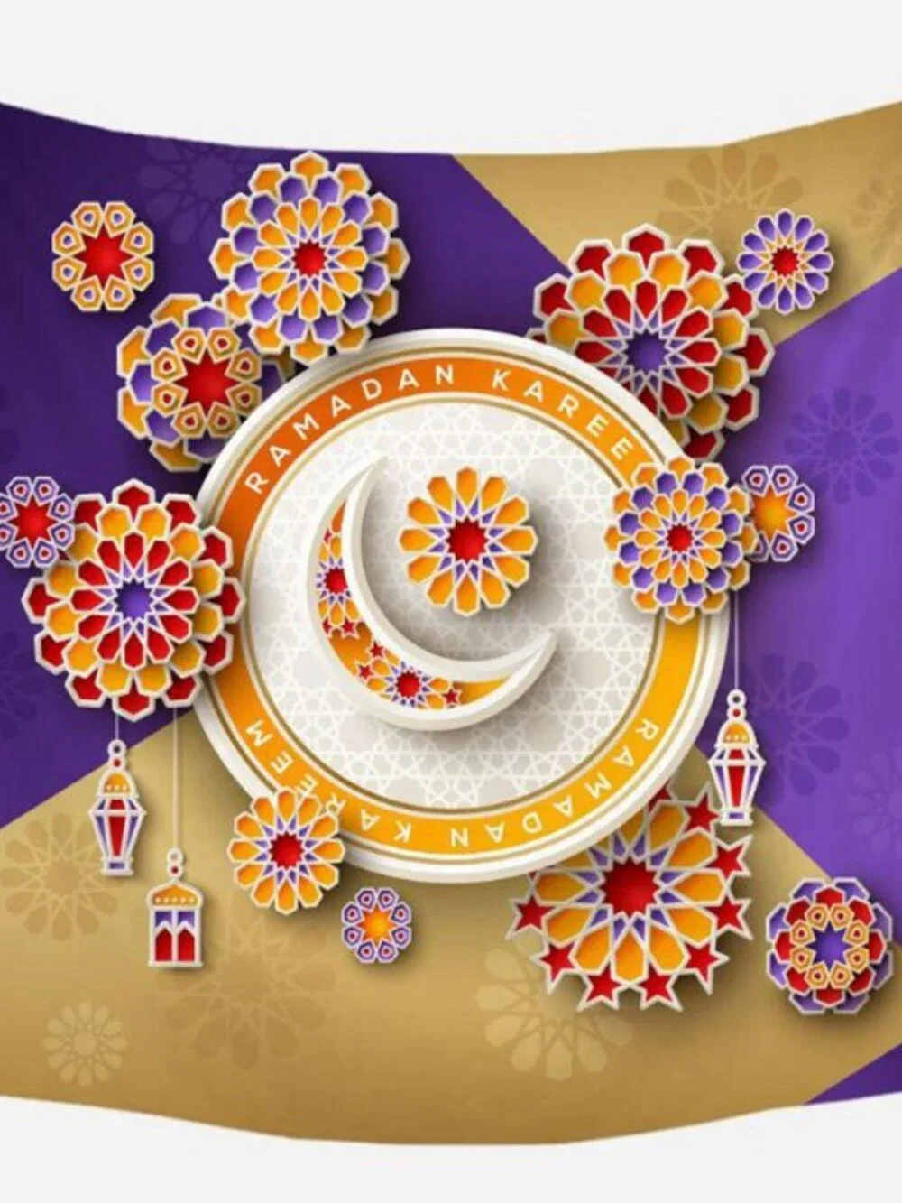 Purple & Gold Muslim Art Tapestry Wall Hanging RAMADAN KAREEM Wall Decor